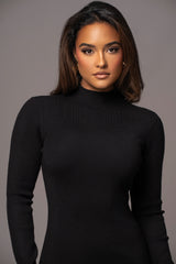 Black Mock Neck Sweater Dress - JLUXLABEL