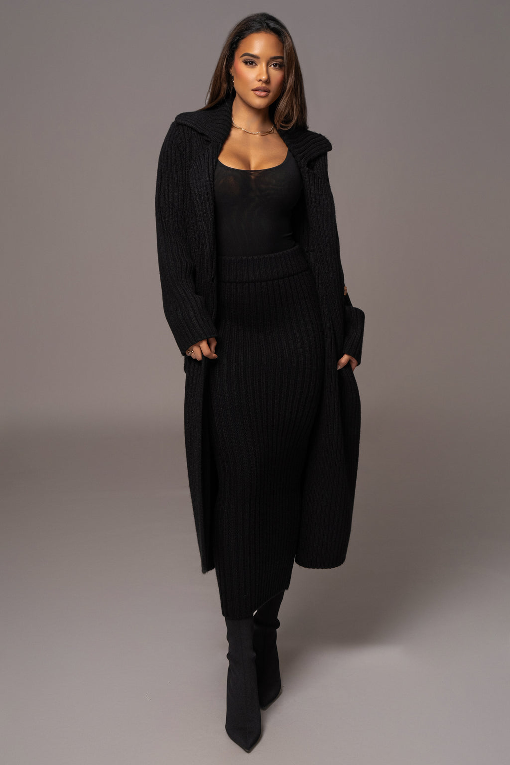 Black On My Own Longline Knit Coat – JLUXLABEL