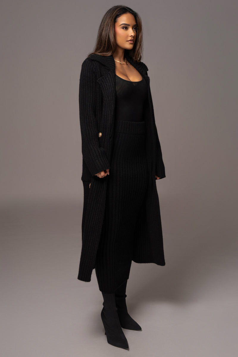 Black On My Own Longline Knit Coat - JLUXLABEL