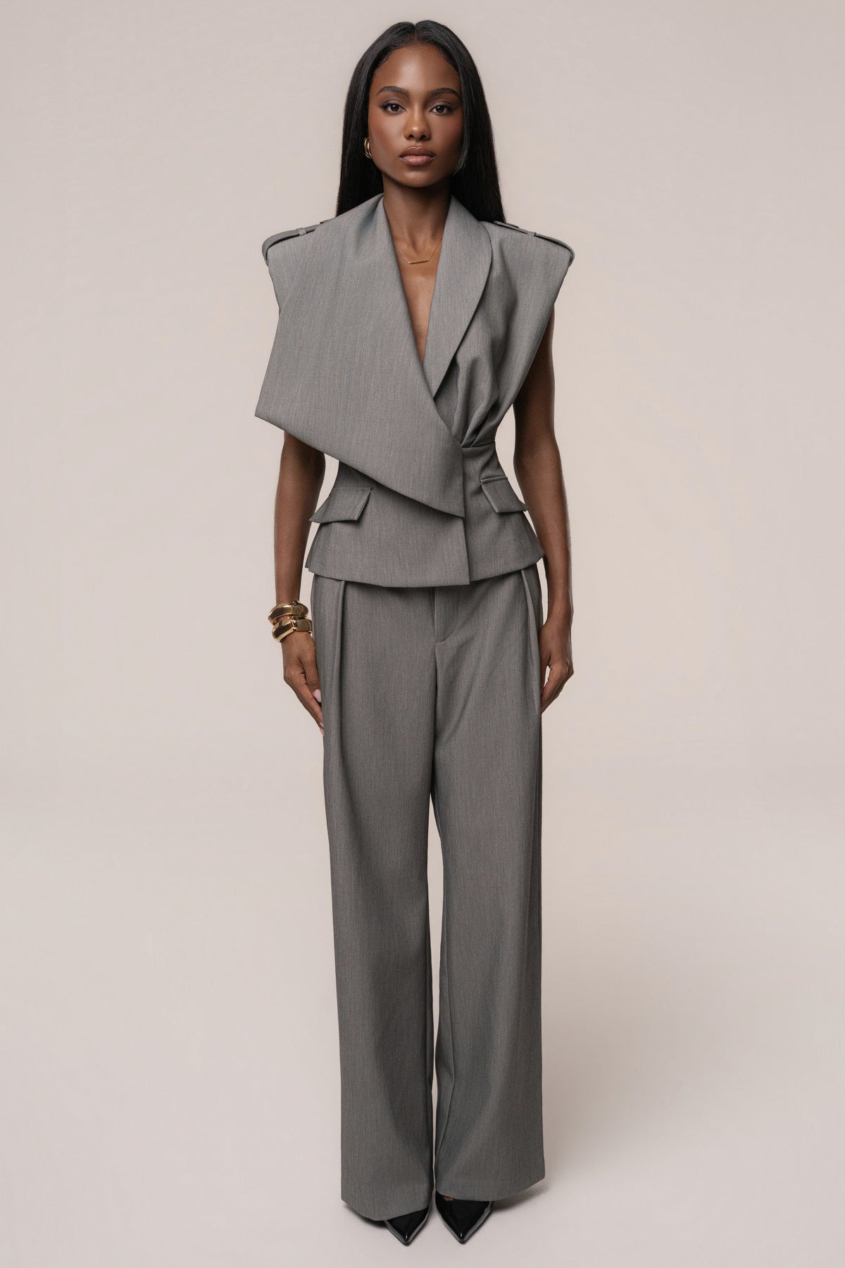 Heather Grey Madison Pleated Trouser