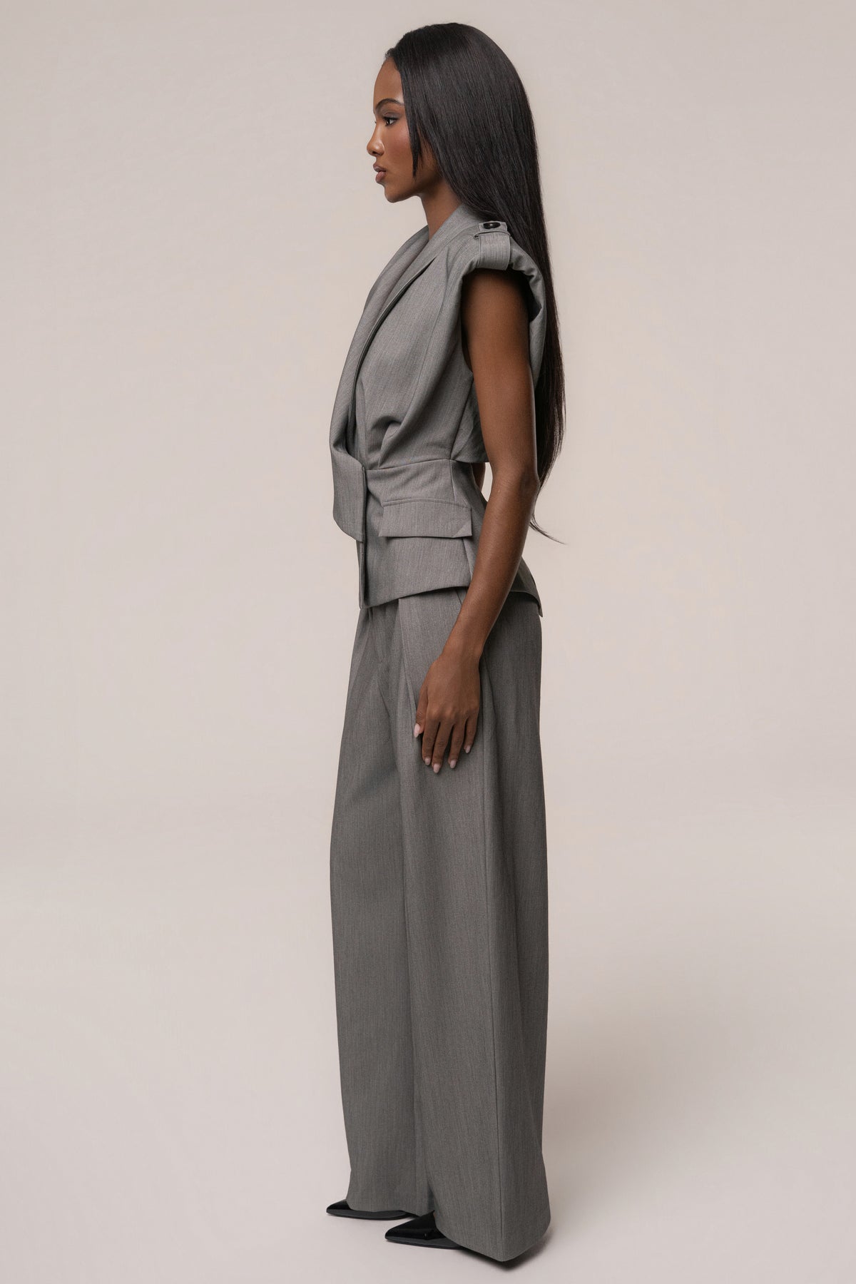 Heather Grey Madison Pleated Trouser