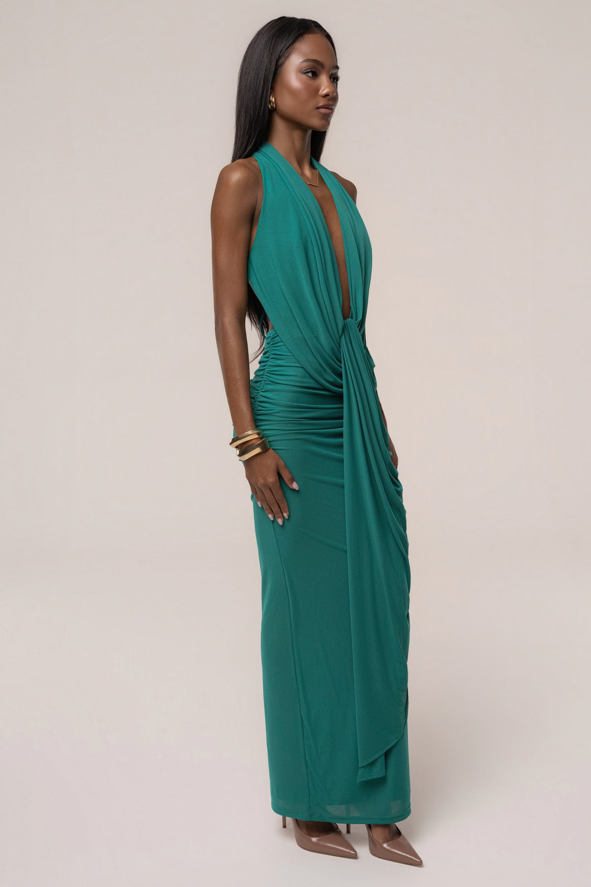 Green Alaina Plunge Maxi Dress