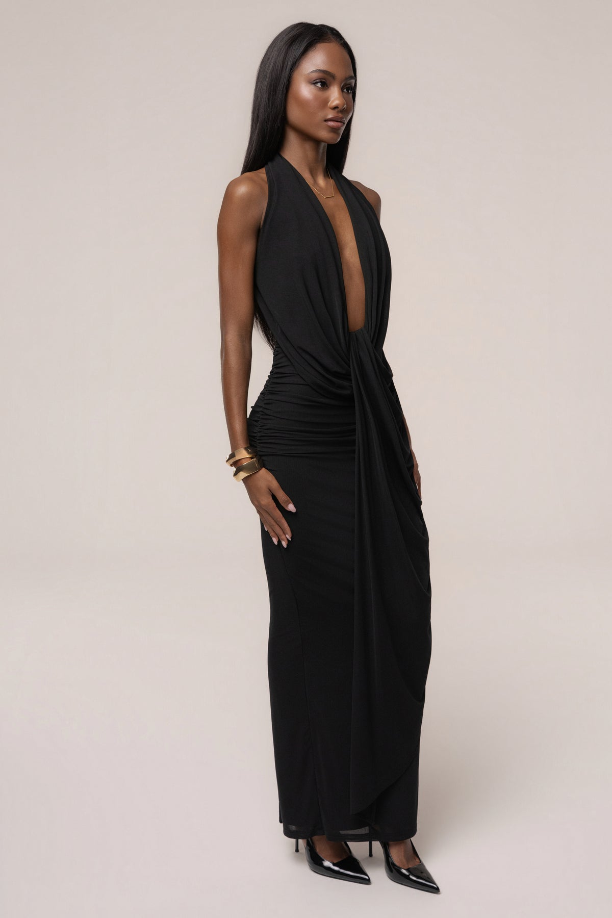 Black Alaina Plunge Maxi Dress