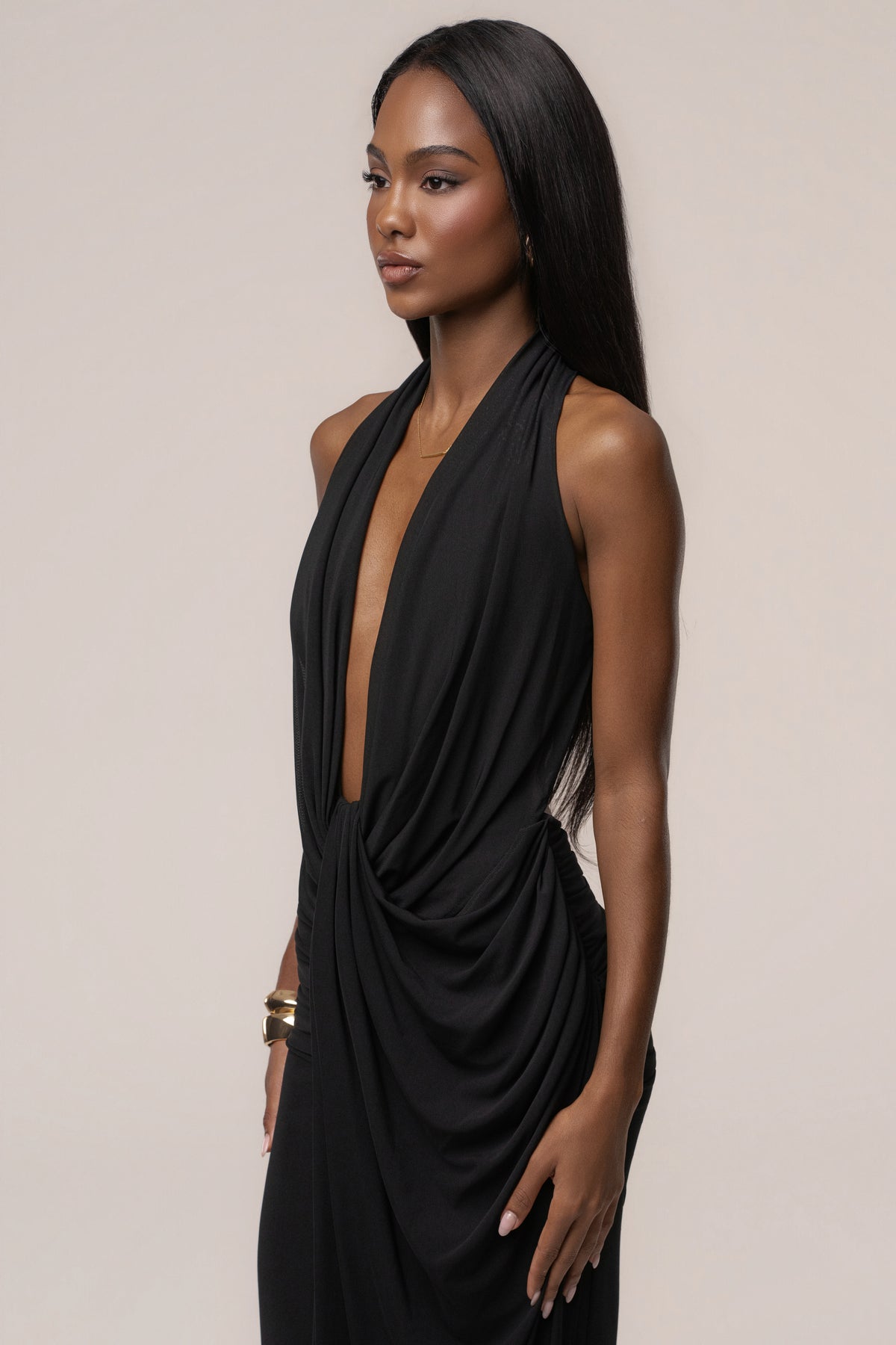 Black Alaina Plunge Maxi Dress