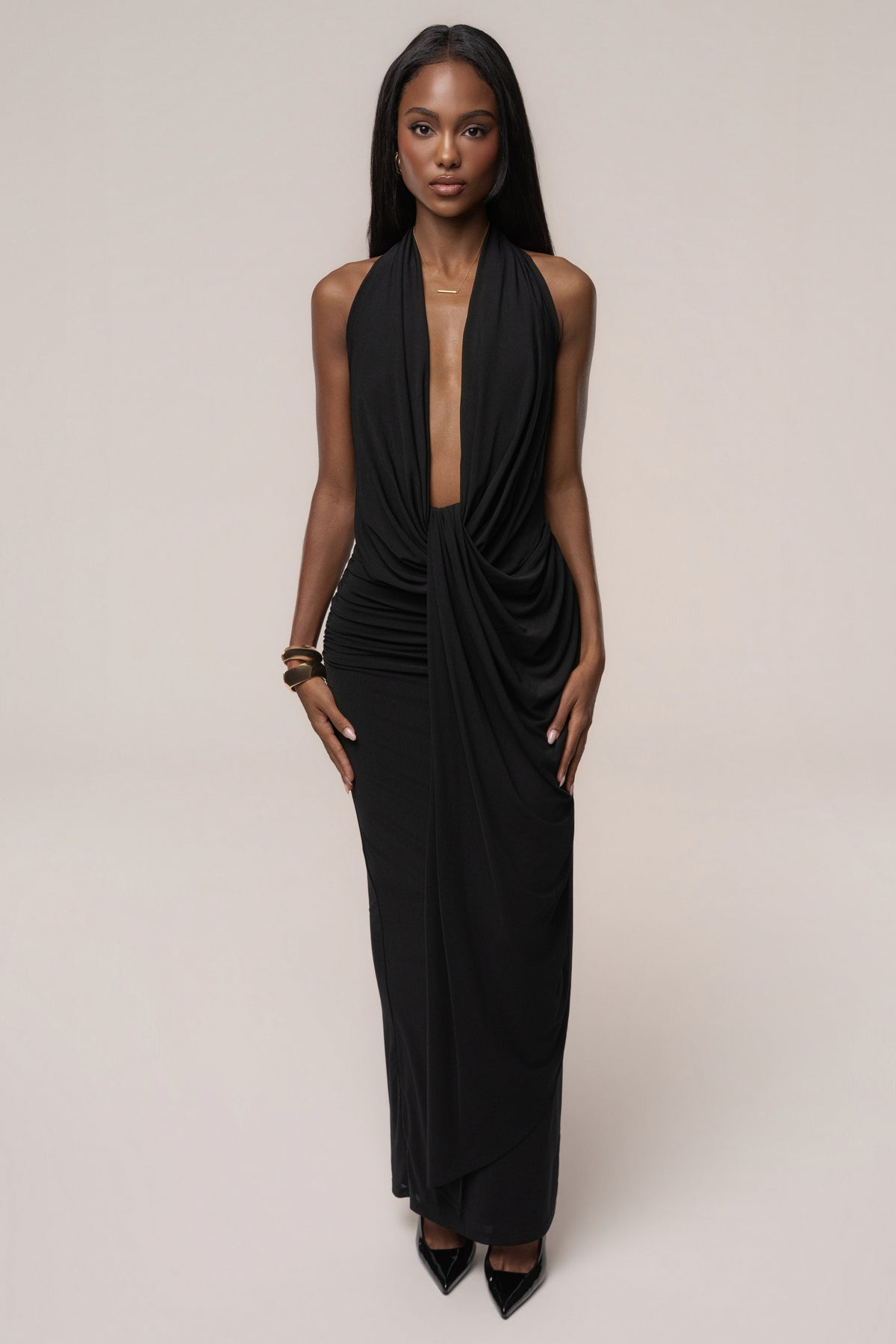Black Alaina Plunge Maxi Dress