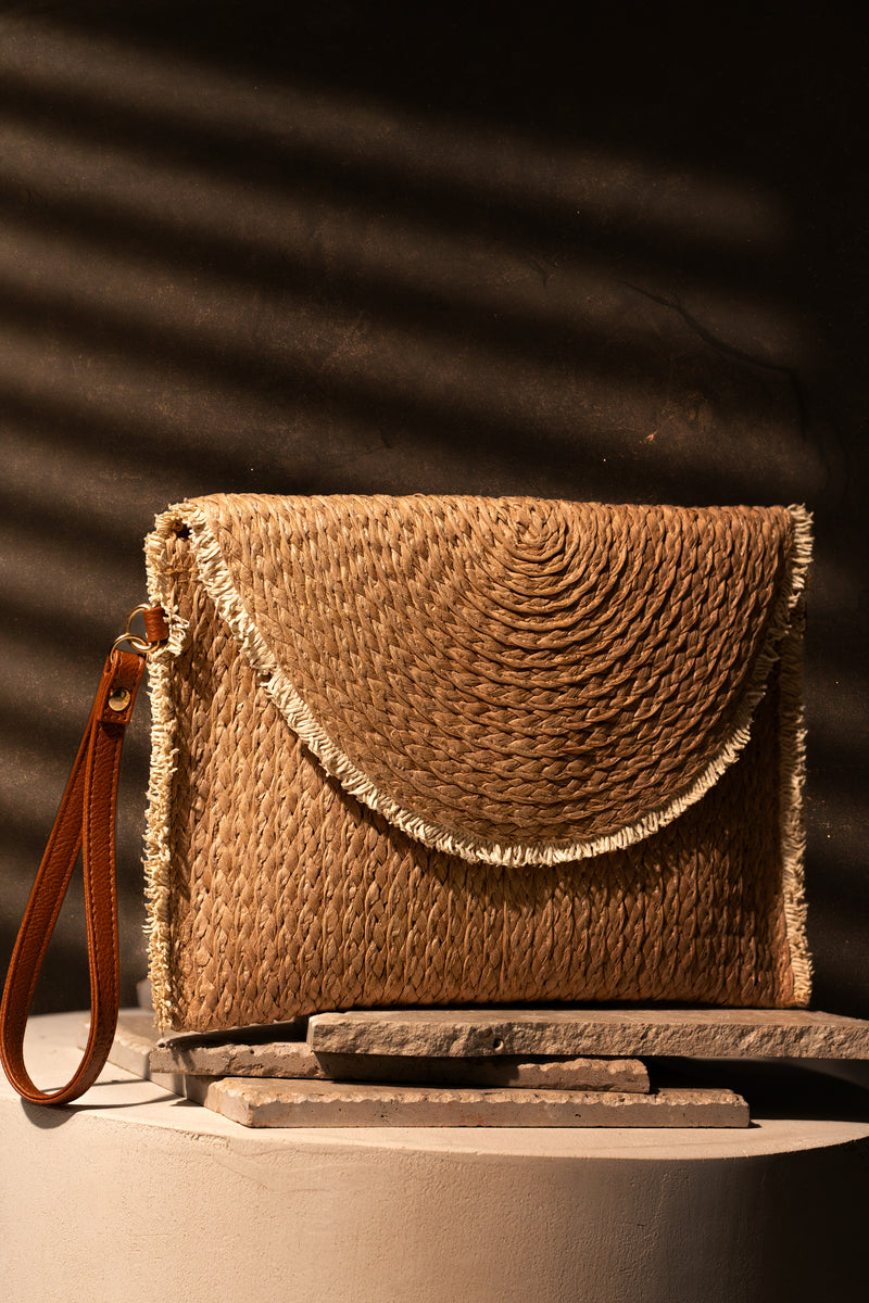 Natural Kallie Straw Woven Clutch JLUXLABEL