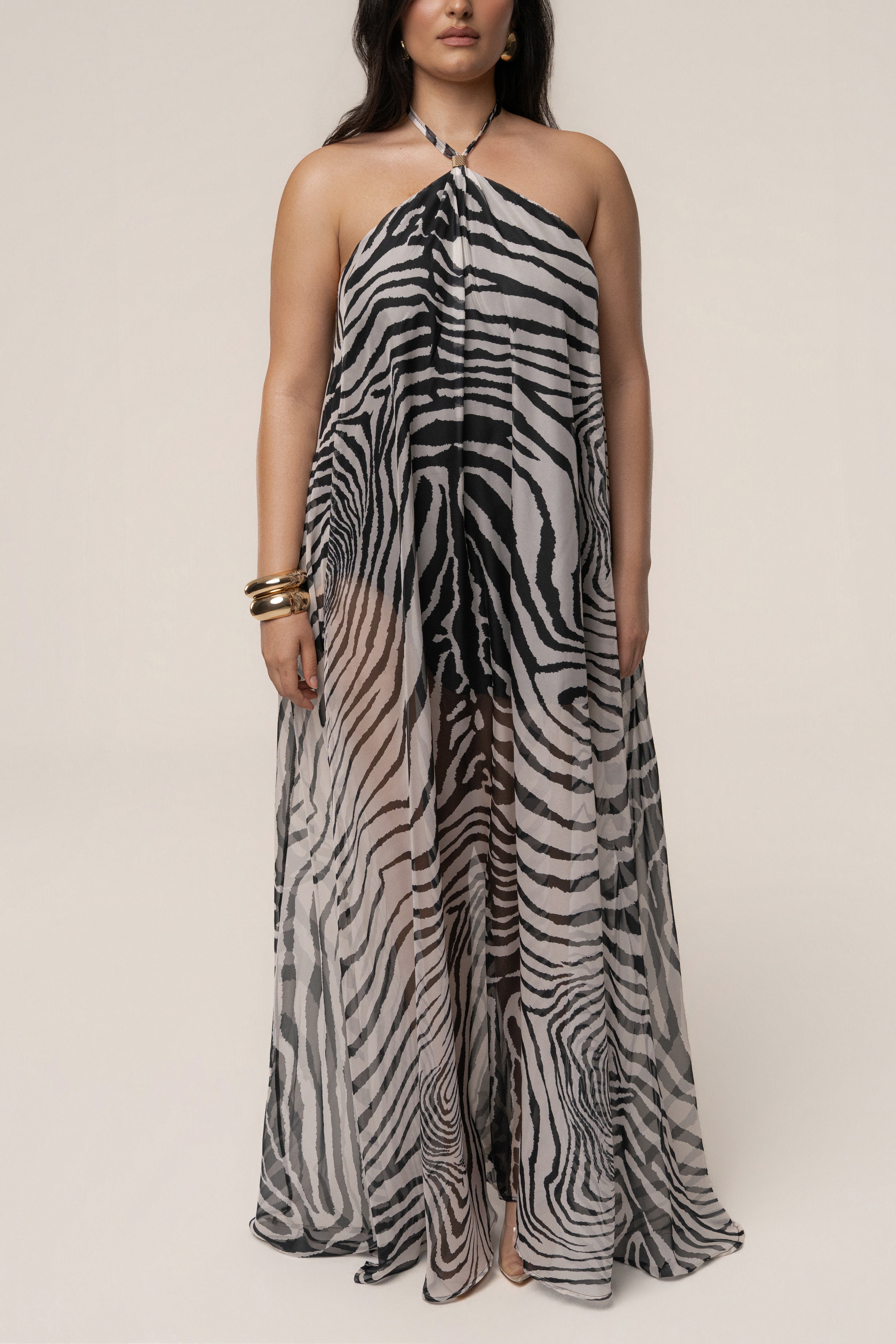PRE-ORDER Zebra Print Jolene Halter Dress - JLUXLABEL