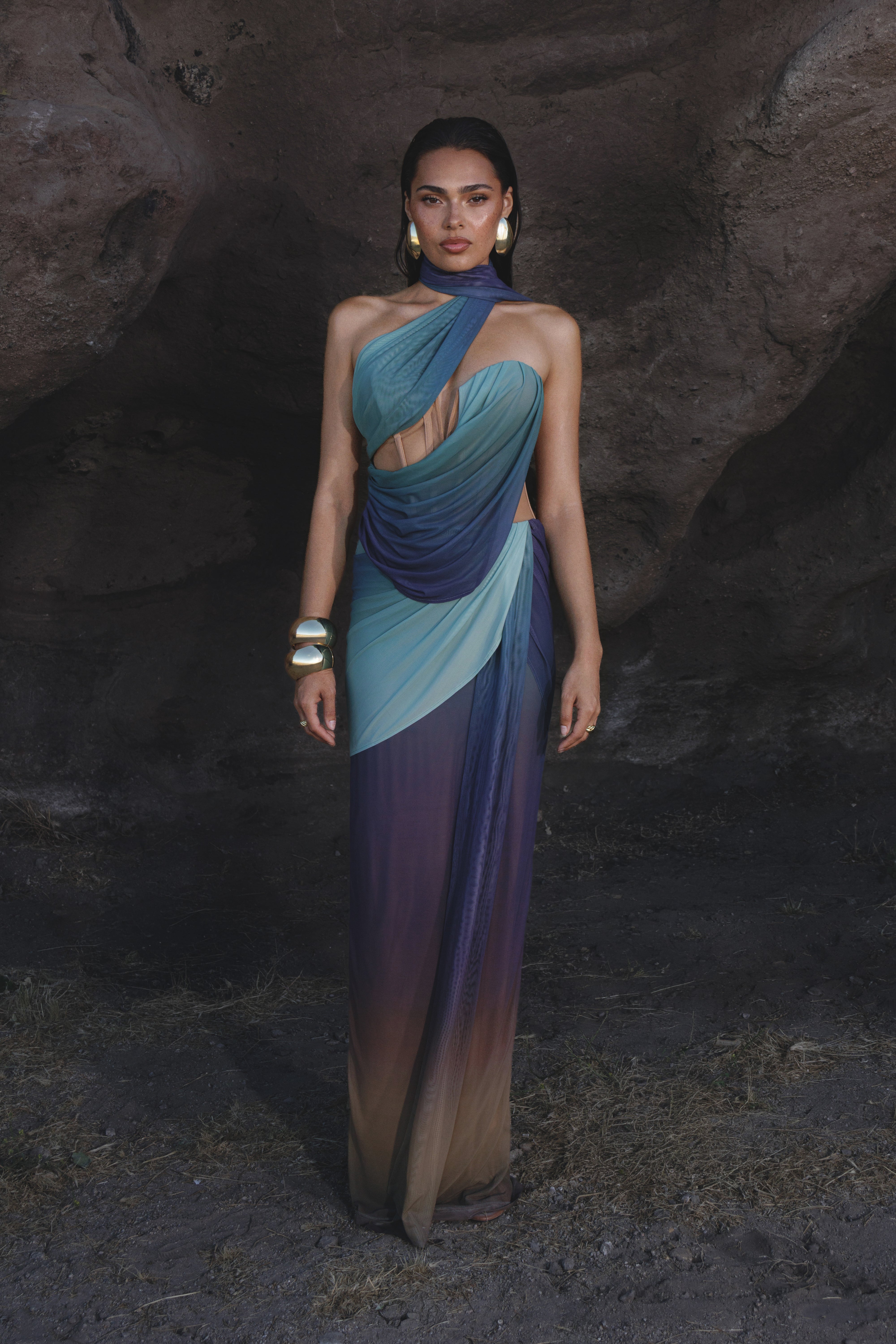 Lunar Shadow Empress of Hearts mesh gown by JLUXLABEL, featuring intricate lace details and a flowing, elegant design.