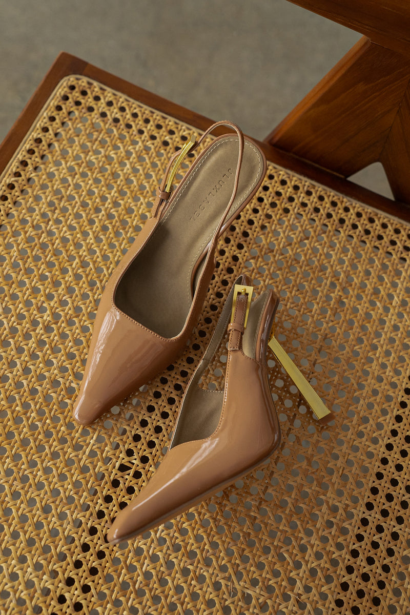 Beige Slingback Pointed Toe Pumps