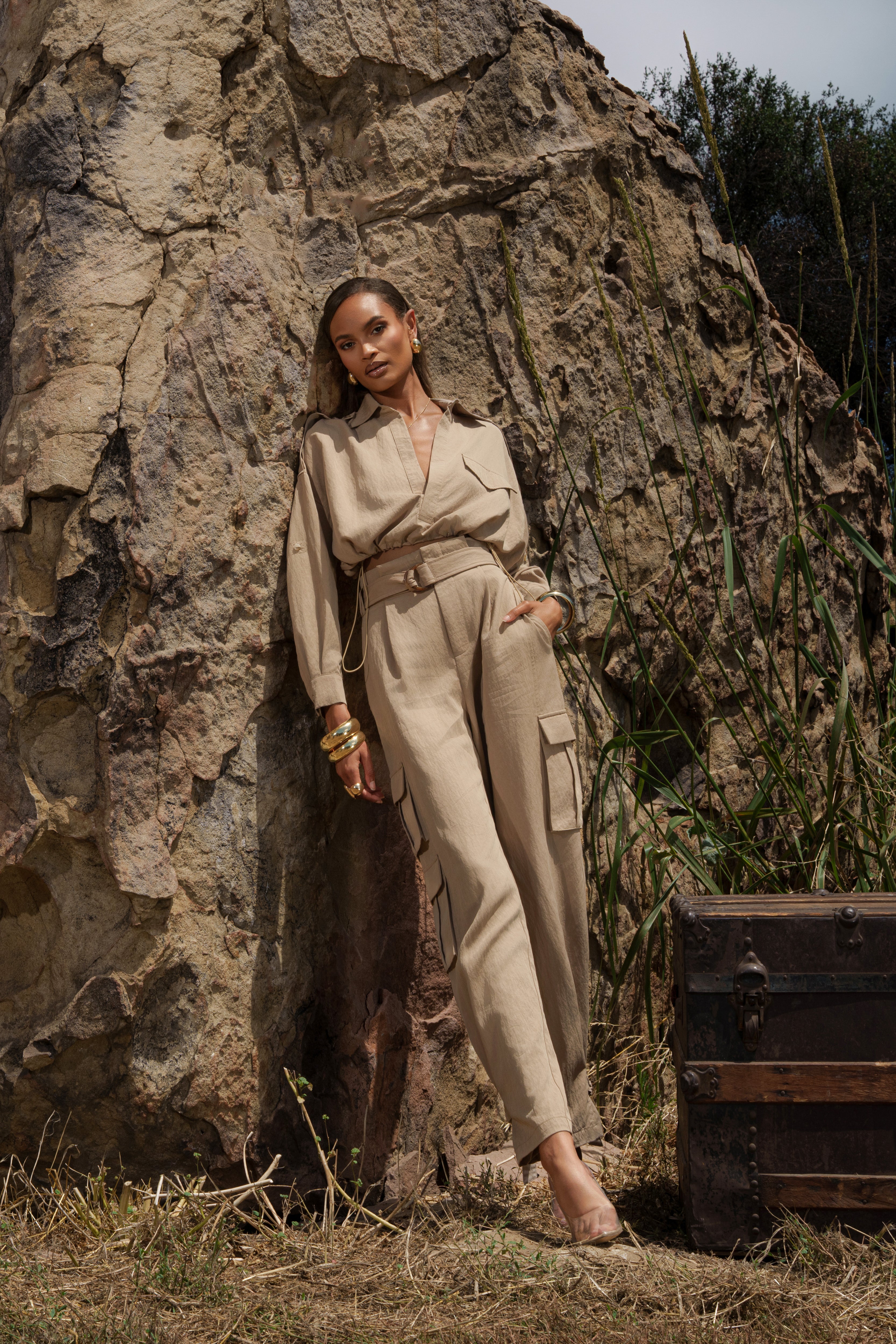 Tan Boundless Belted Cargo Pants - JLUXLABEL