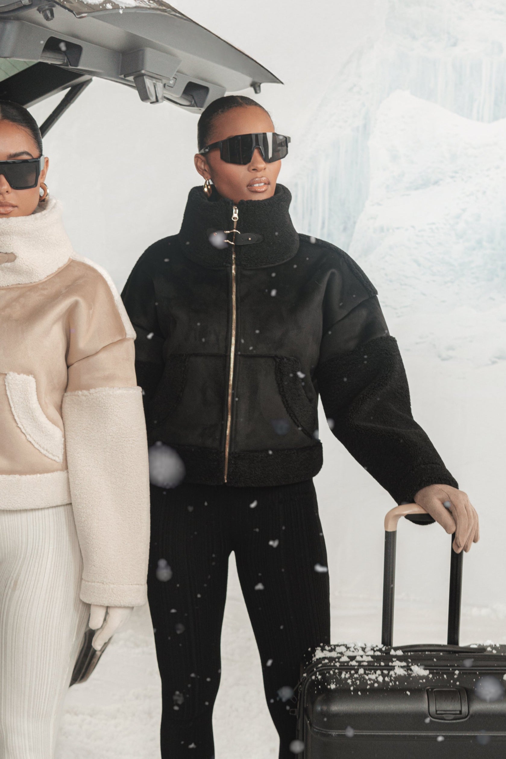 Black Suede And Sherpa Jacket - JLUXLABEL