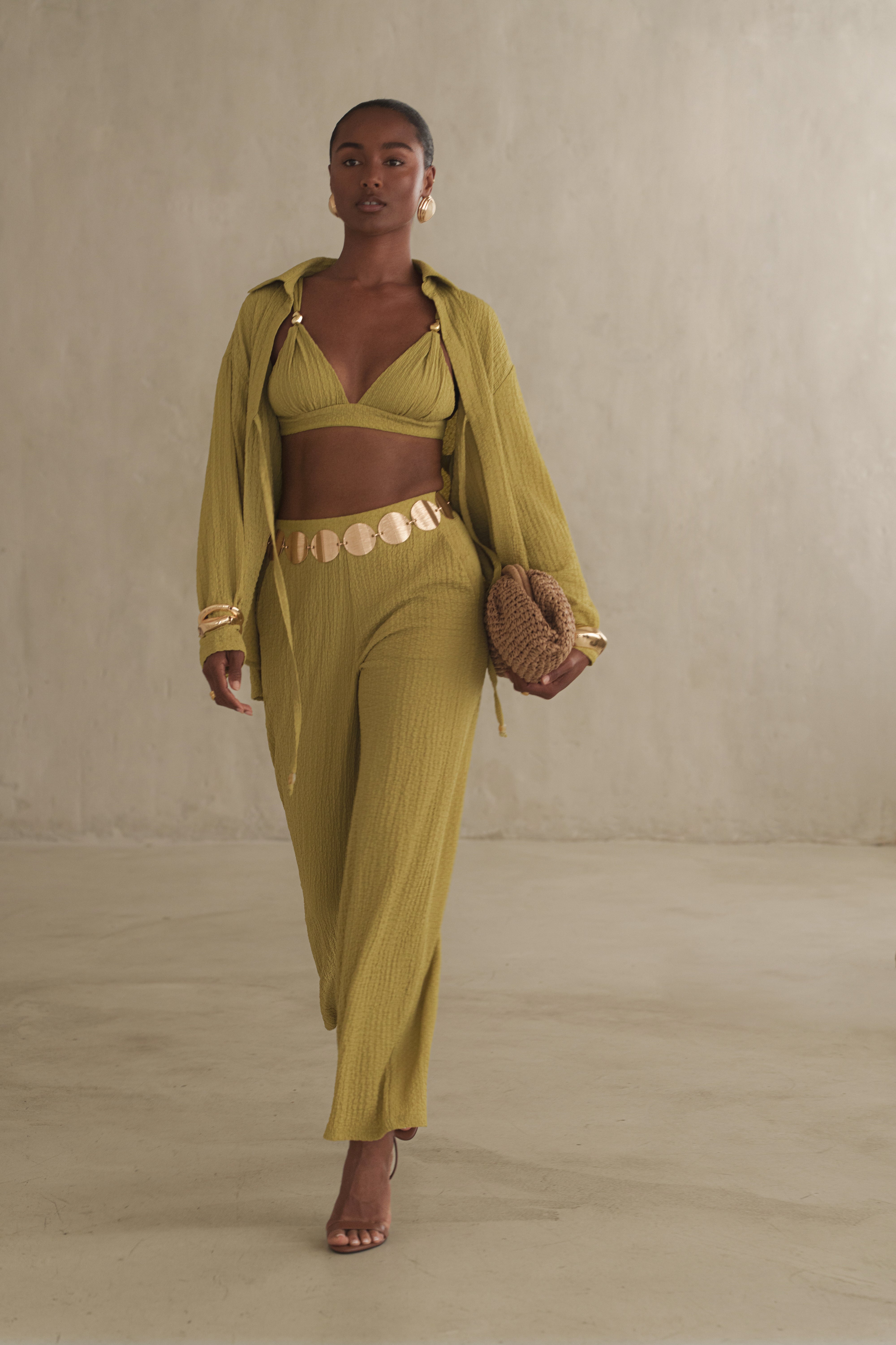 Lime Unwind Tie-Front Blouse
