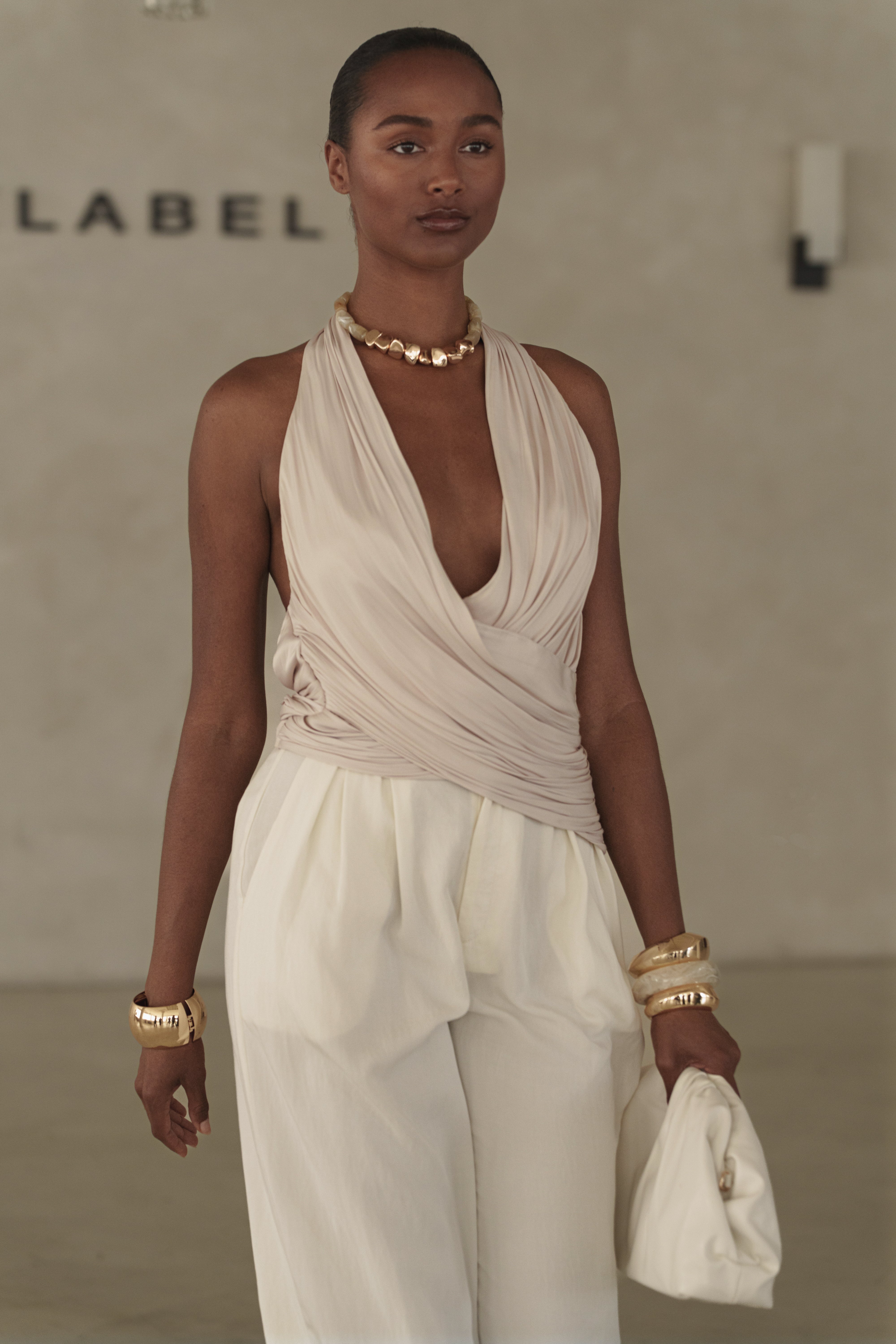 Beige Villa Draped Halter Top - JLUXLABEL