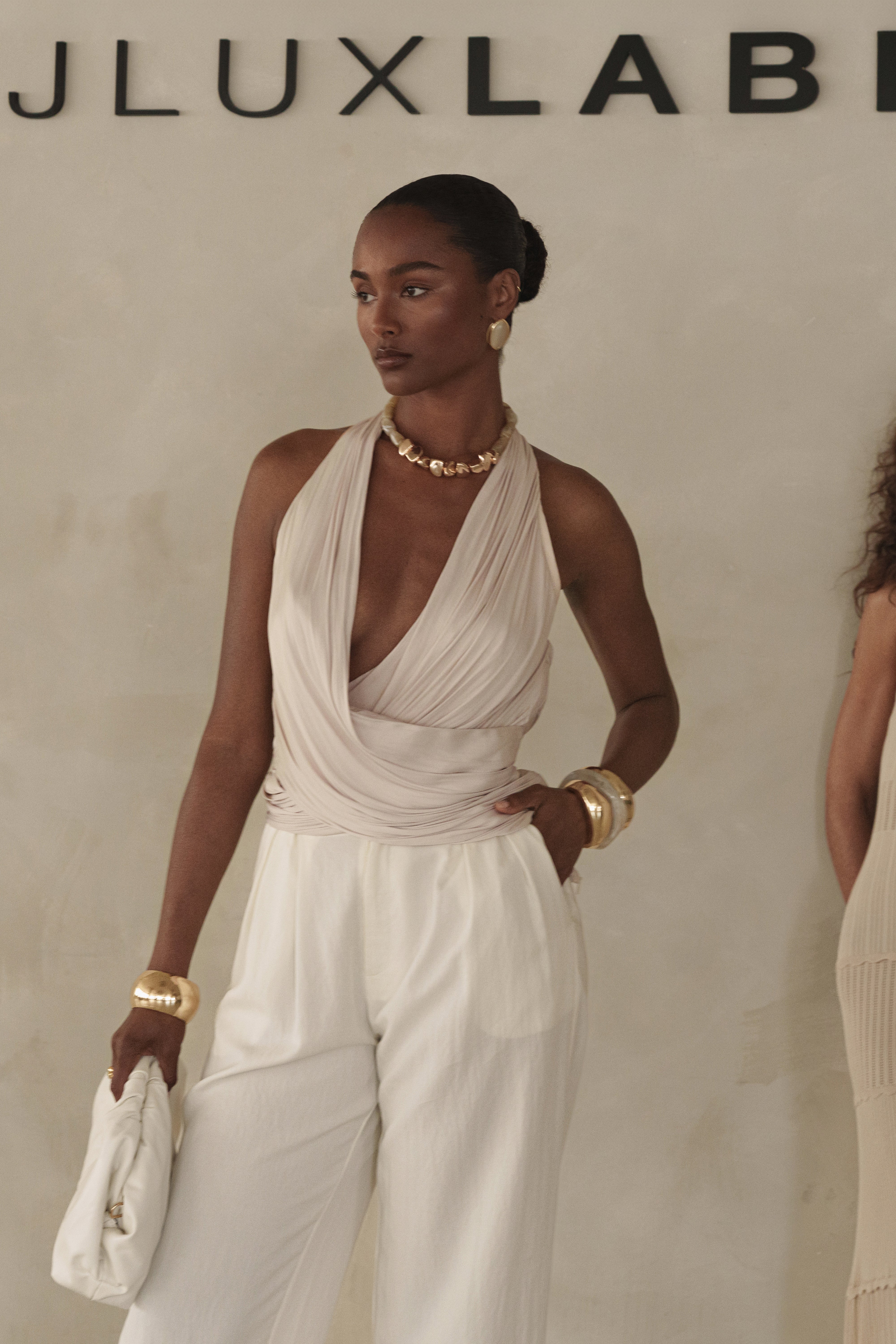 Beige Villa Draped Halter Top - JLUXLABEL