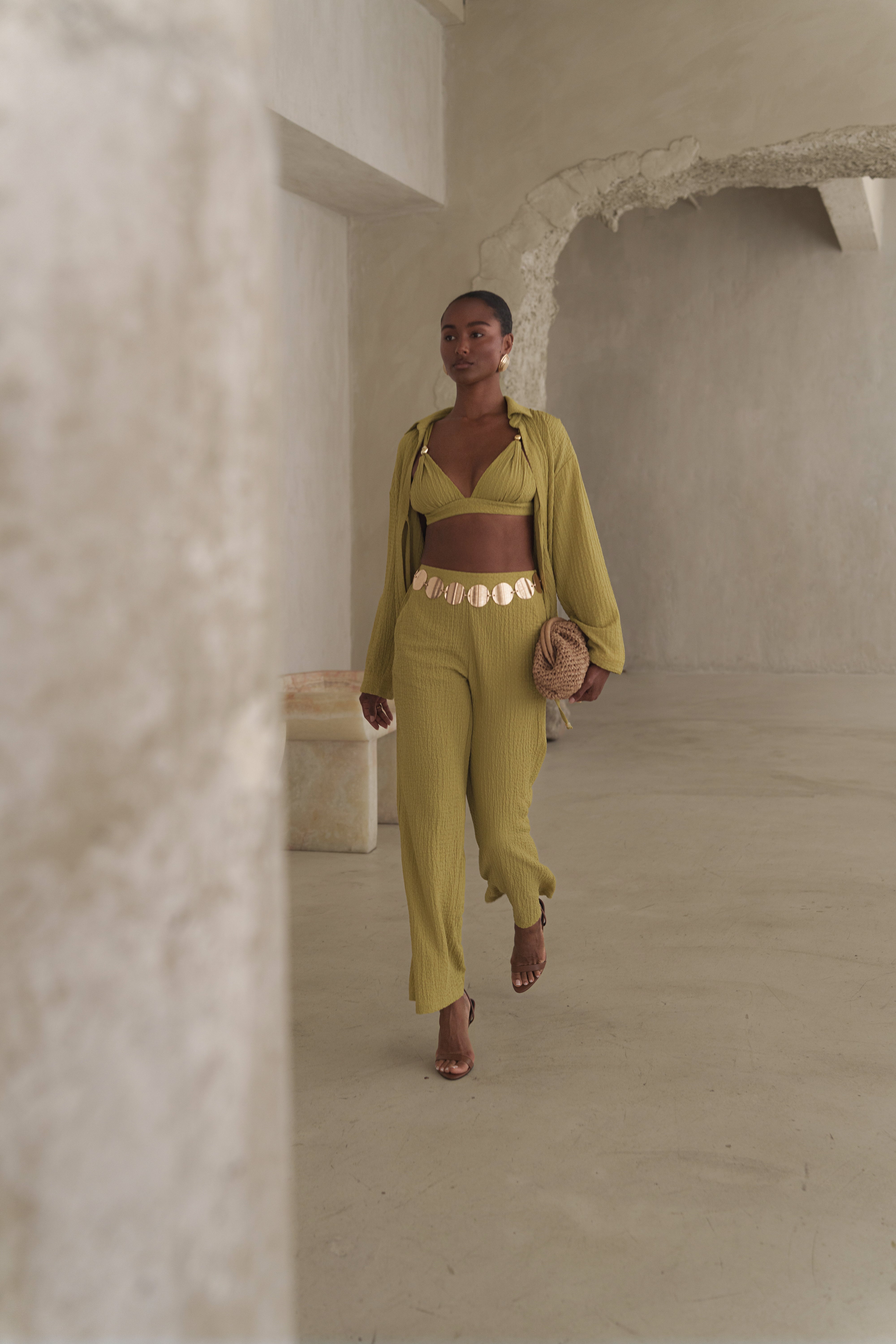 Lime Unwind Tie-Front Blouse - JLUXLABEL
