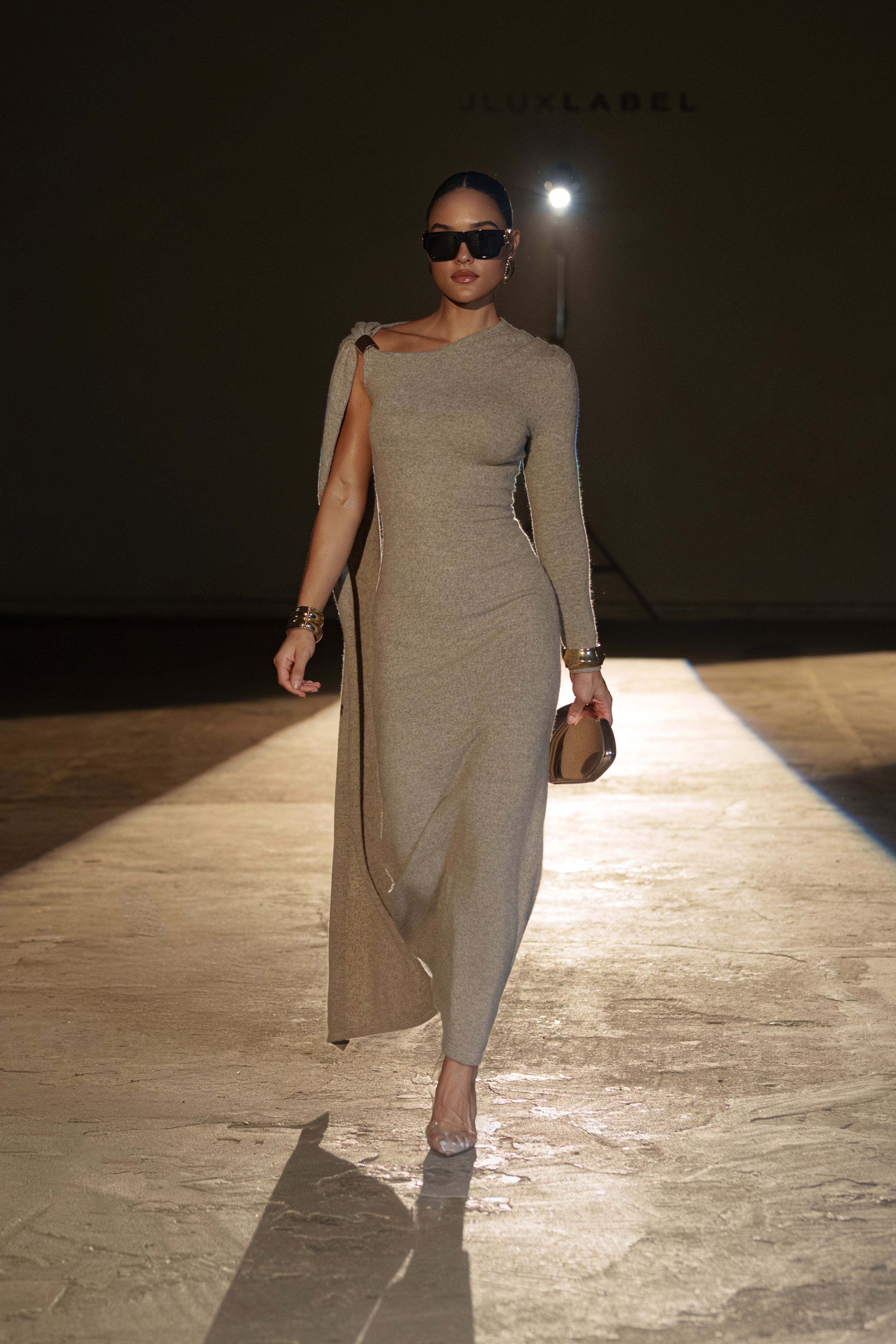 Taupe Aniza Drape Maxi Dress - JLUXLABEL