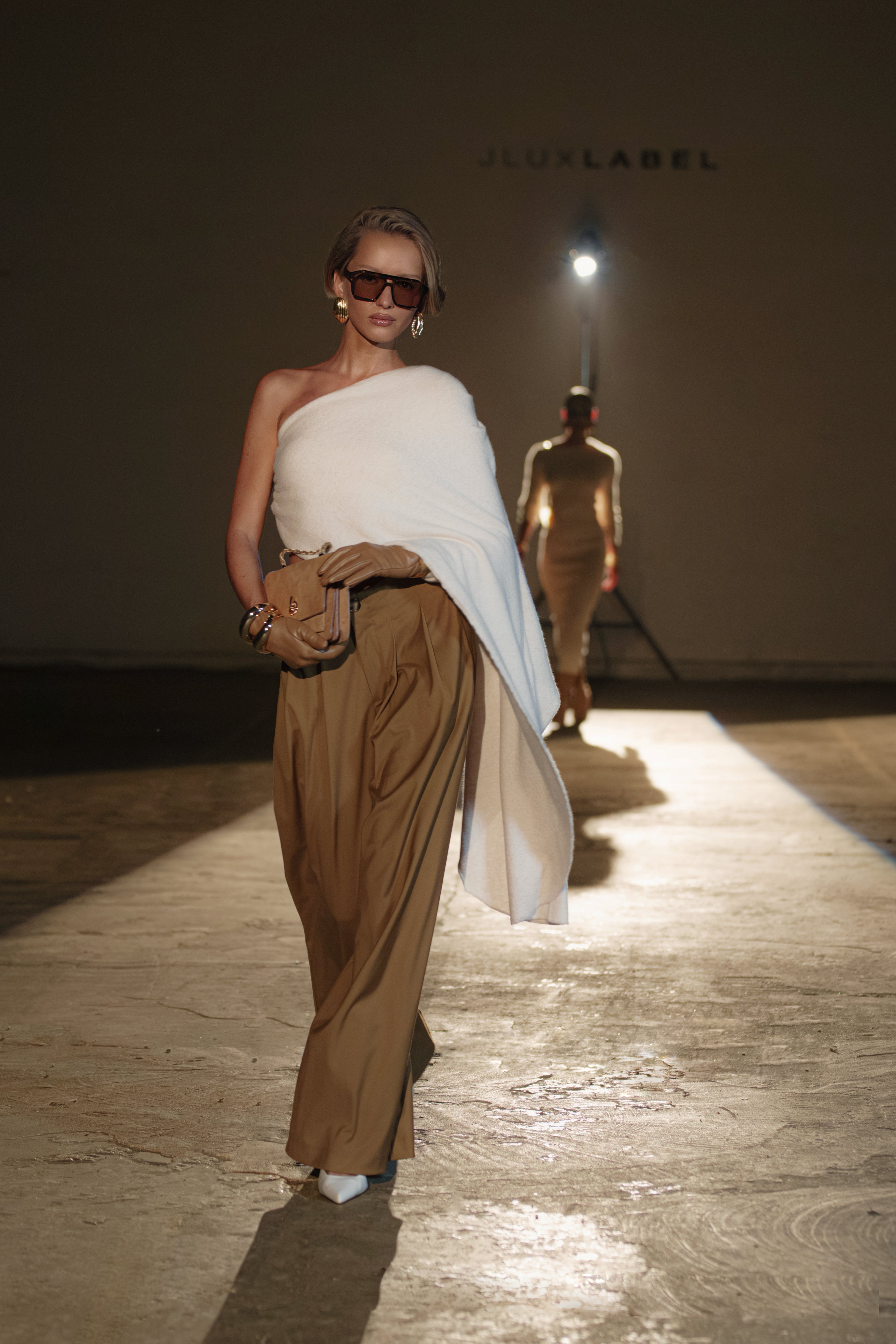 Tan Polished Pleat Trouser