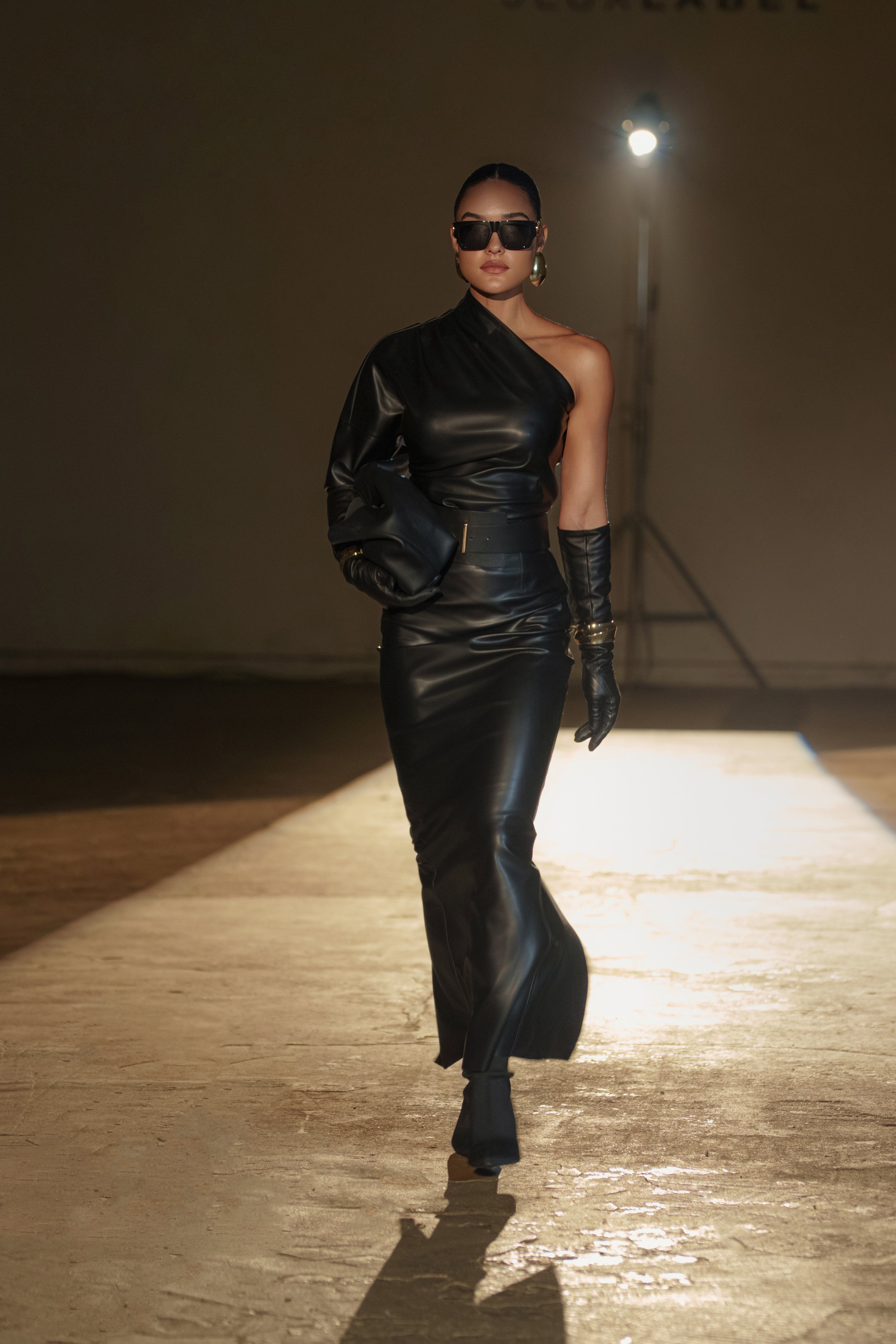 Black Demi PU Leather One Shoulder Top