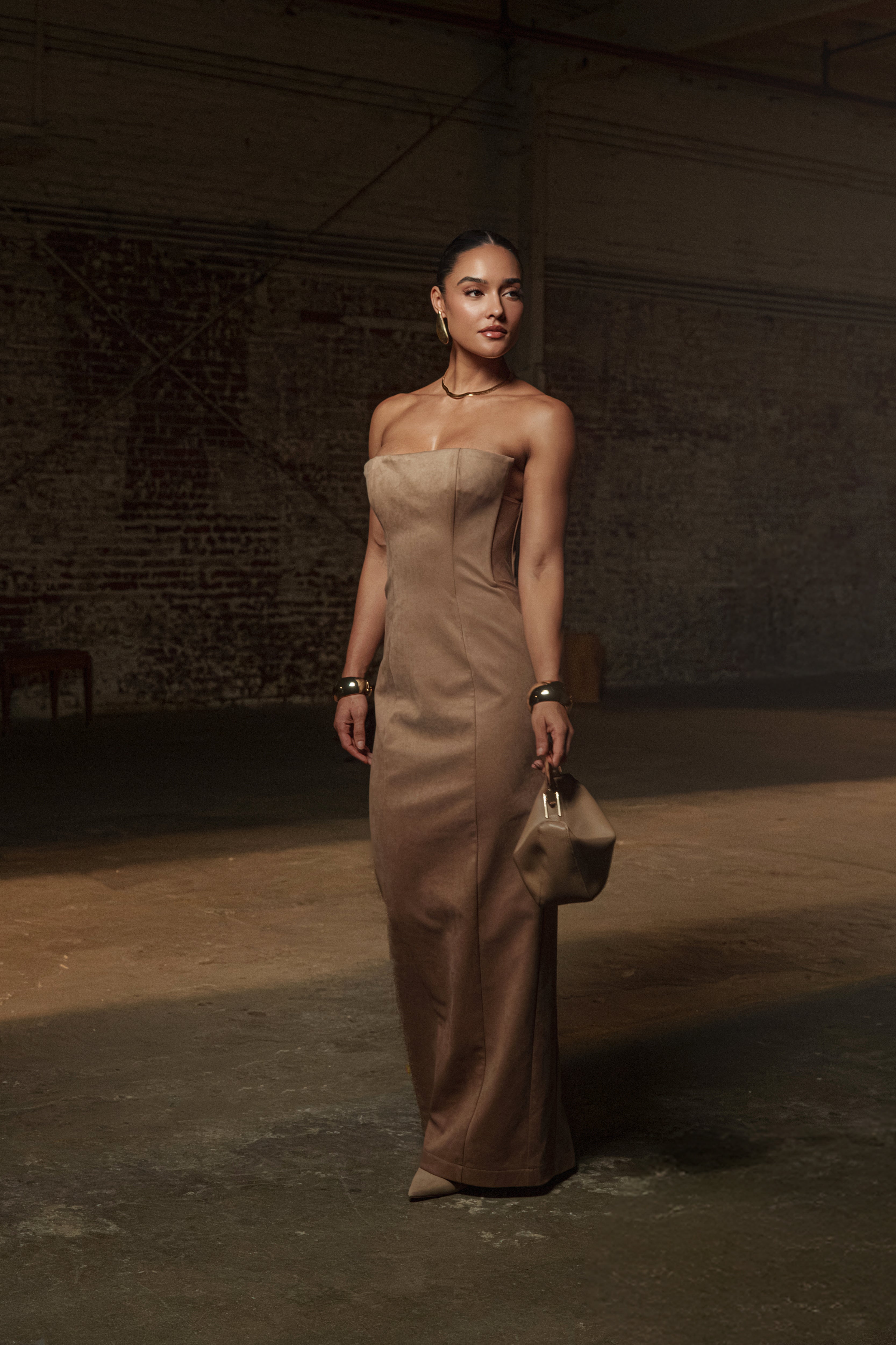 Beige Madison Suede Maxi Dress