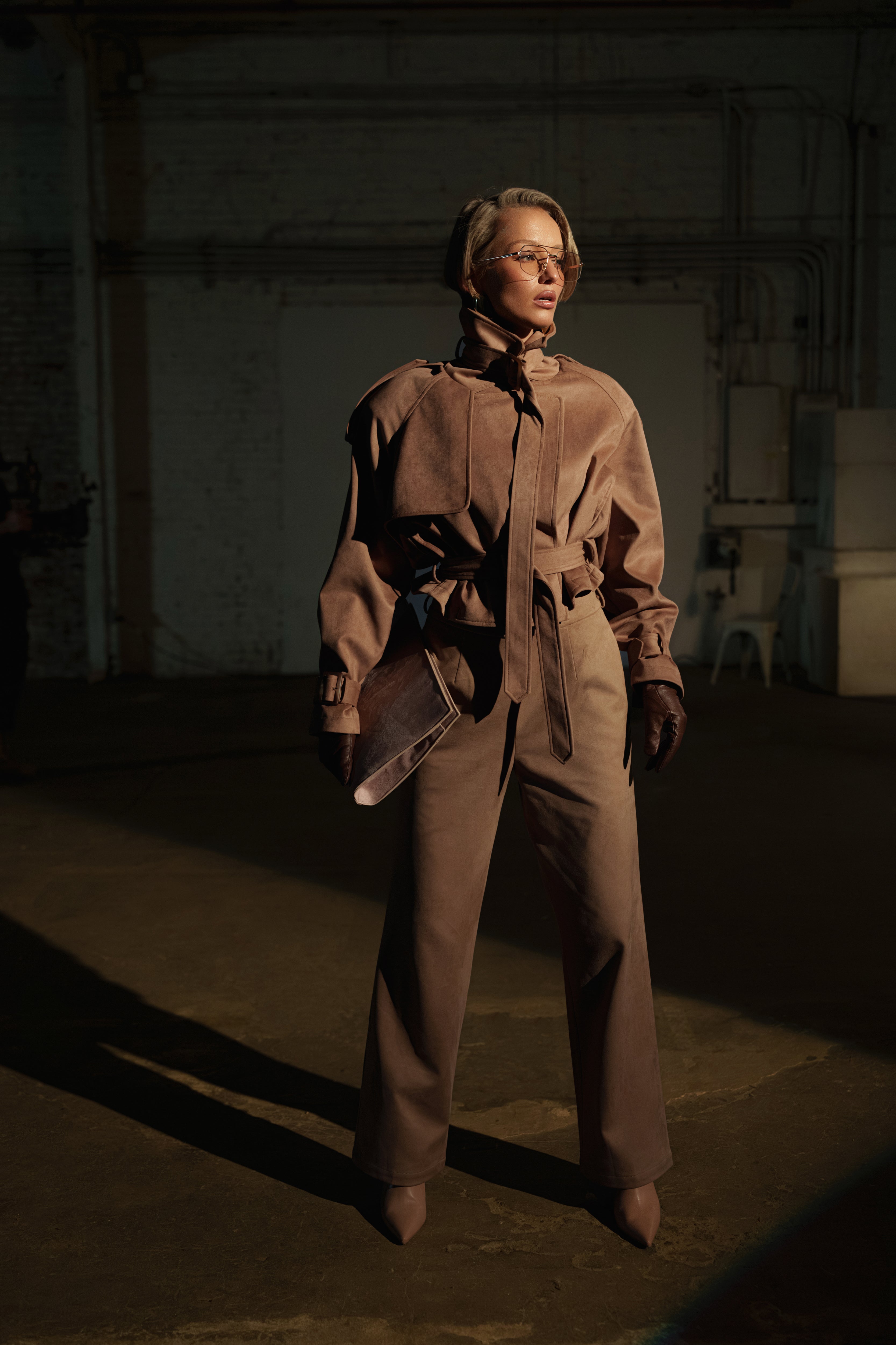 Beige Heidi Belted Suede Pant - JLUXLABEL