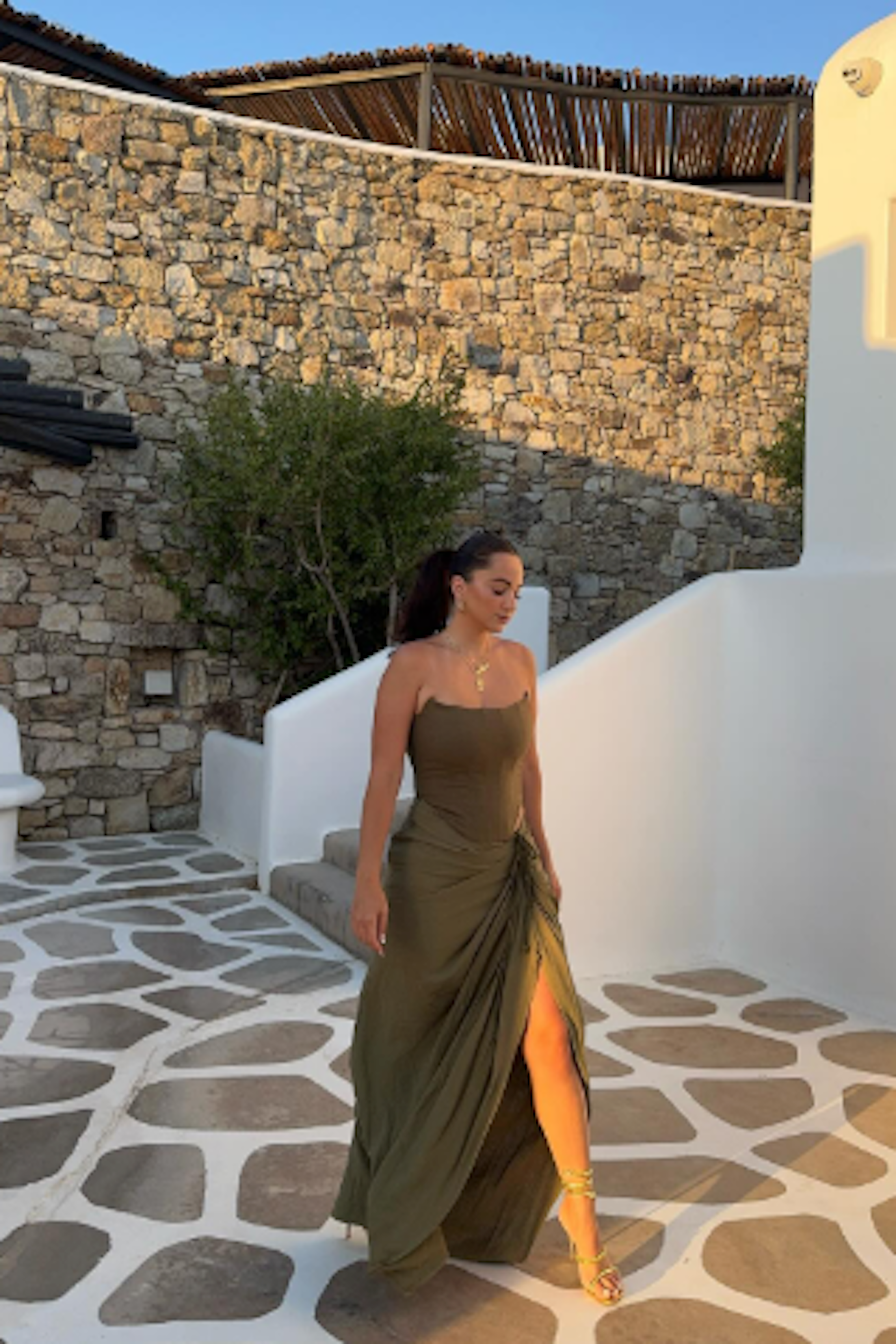 Olive Noelia Linen Slit Skirt