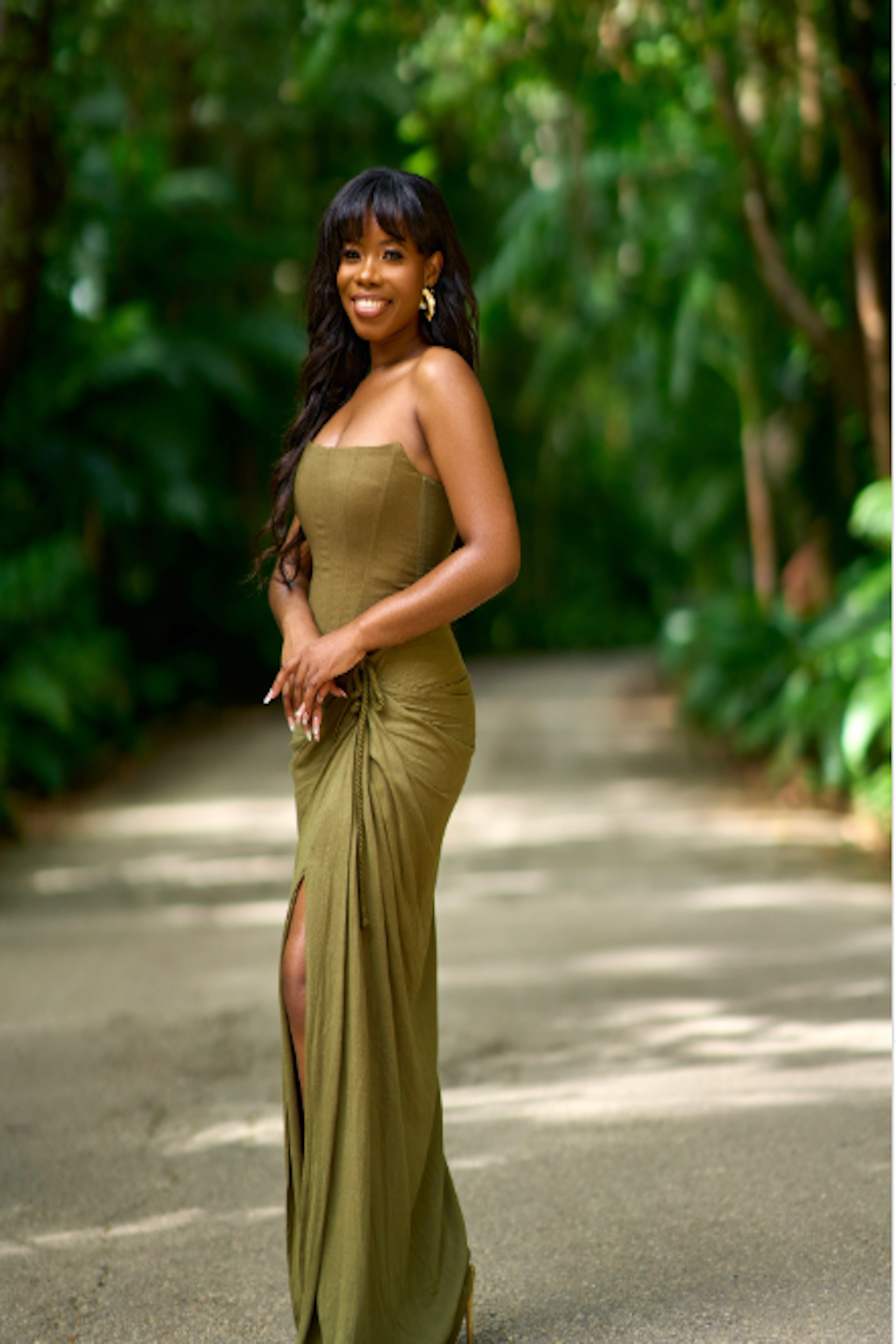 Olive Noelia Linen Slit Skirt