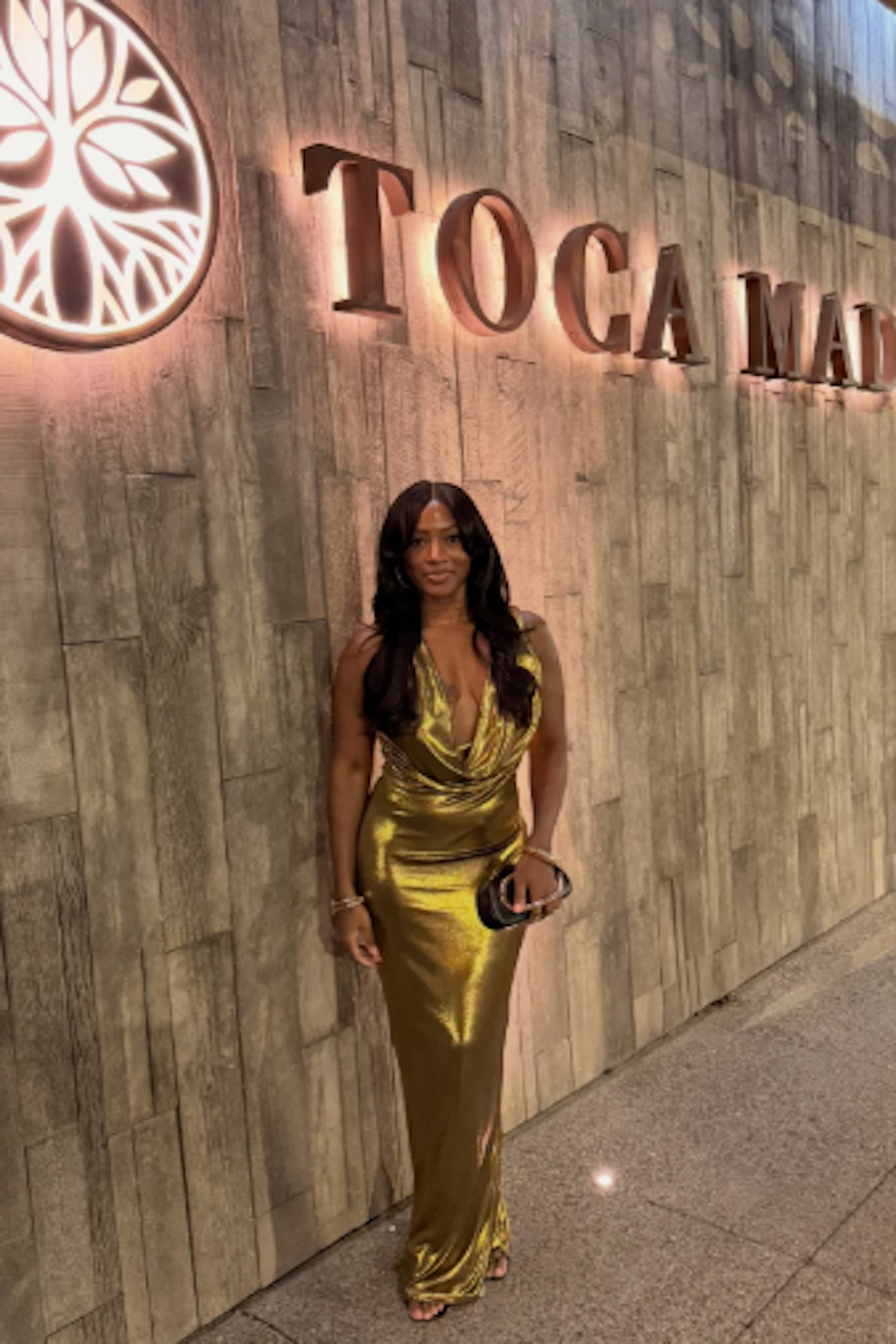 Gold Highlights Cowl Neck Maxi Dress Gold Highlights Cowl Neck Maxi Dress