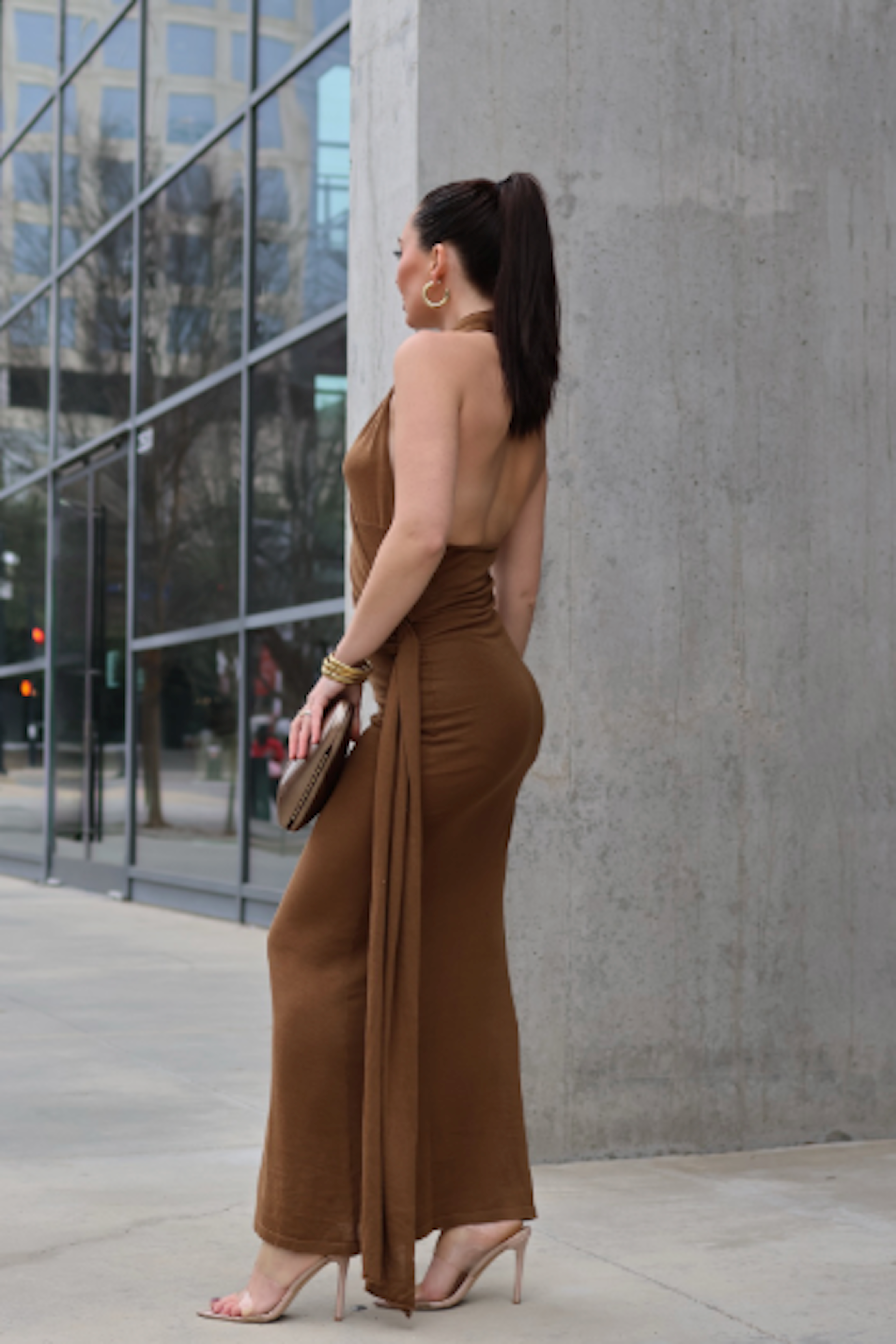 caramel brown color dress Caramel Dupion Carmen Dress DATURA