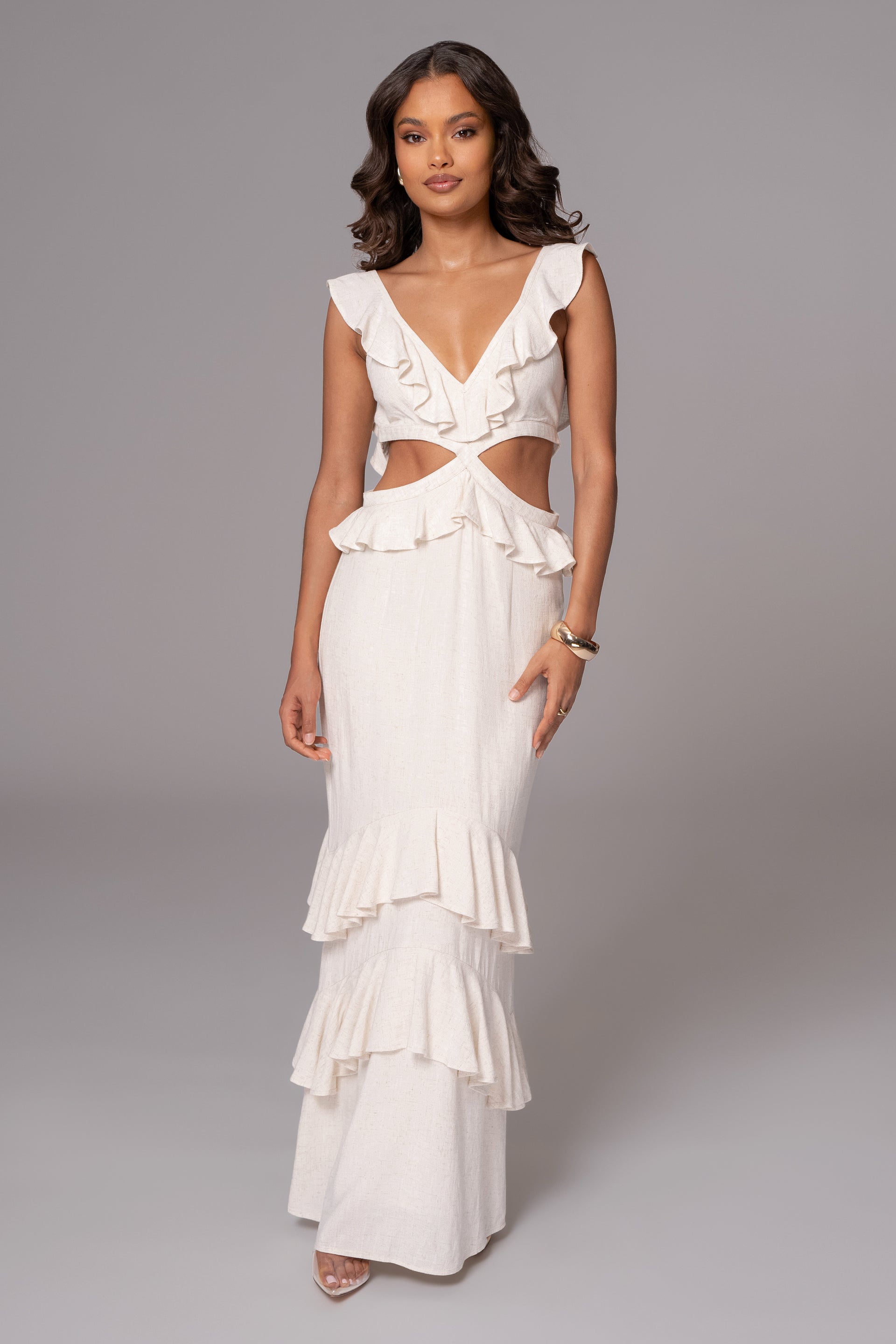 Natural Sunshine Ruffle Linen Dress 