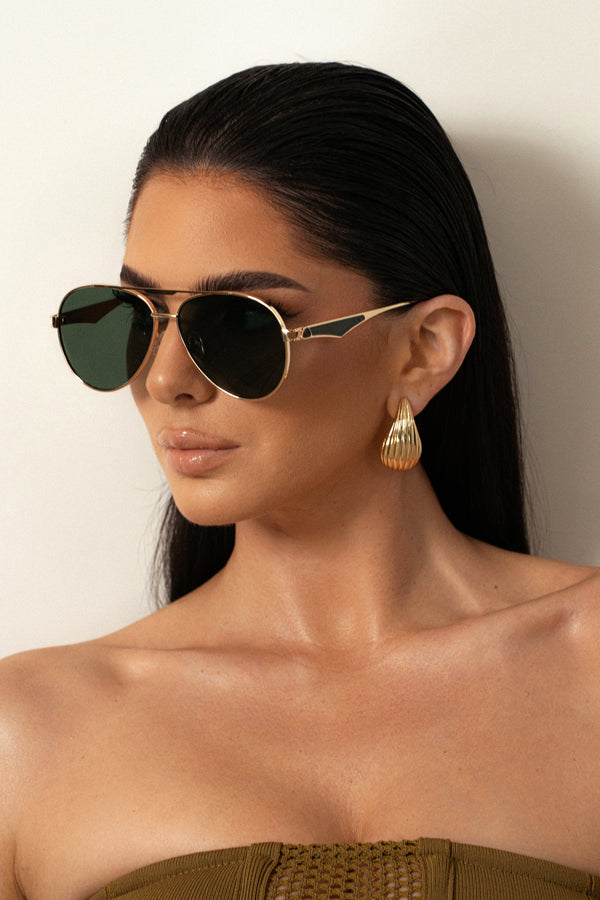 Green/Gold Classic Aviator Sunglasses - JLUXLABEL