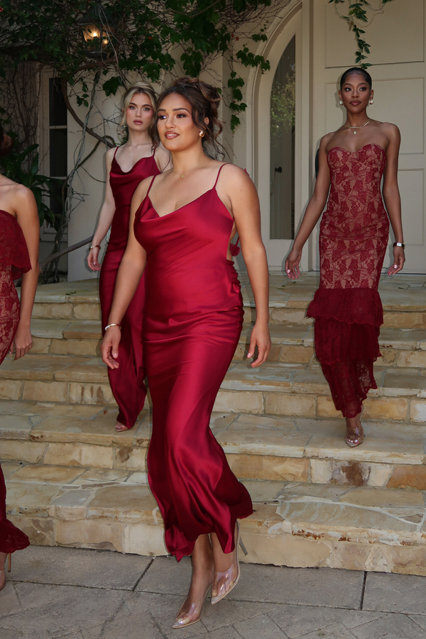 Red Down The Aisle Satin Gown