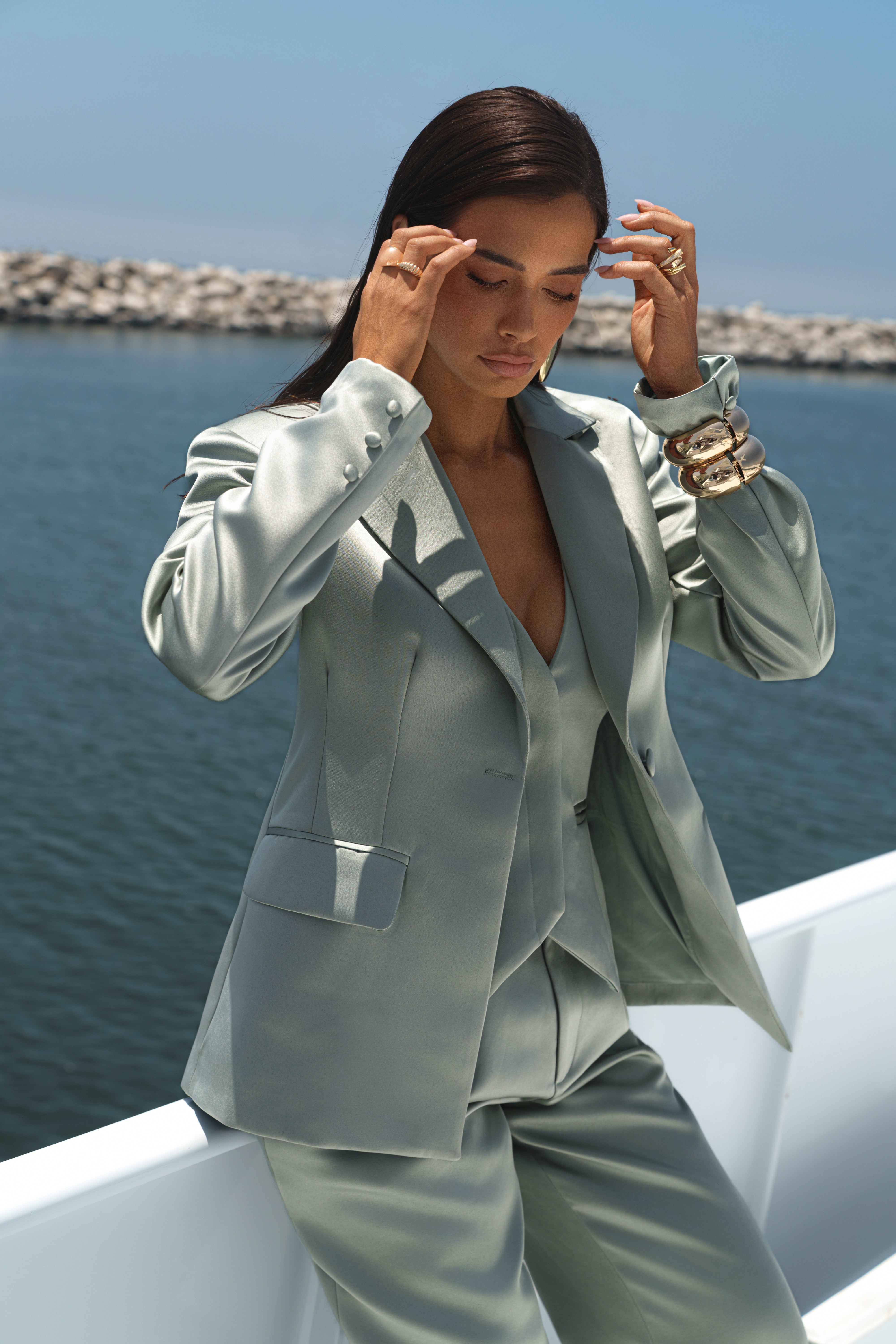 Sage Victoria Satin Blazer