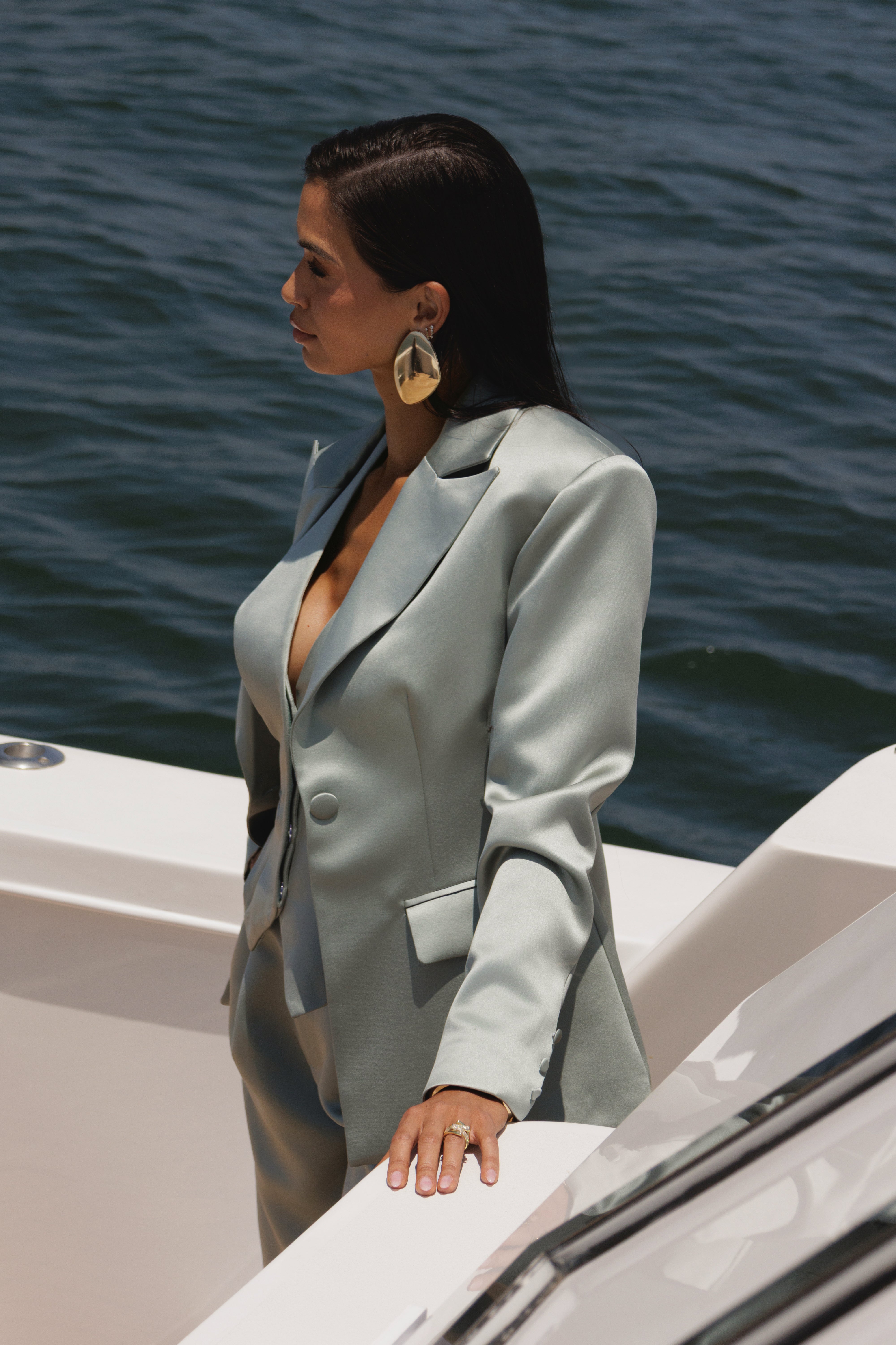 Sage Victoria Satin Blazer