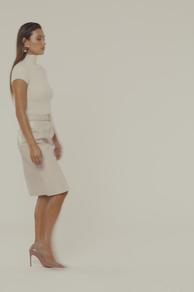 Lt. Grey Belted Gia Midi Skirt