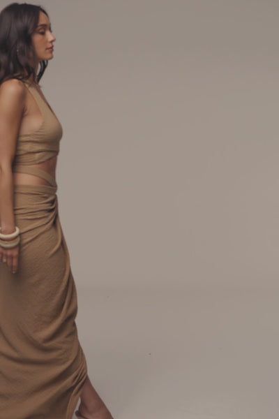 Beige Cabana Slit Maxi Skirt