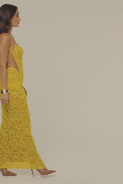 Yellow Main Event Lace Corset Dress