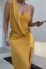 Yellow Kristiana Slit Dress