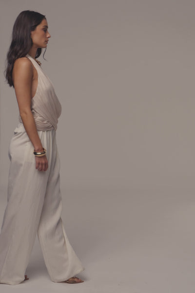 Beige Villa Draped Halter Top