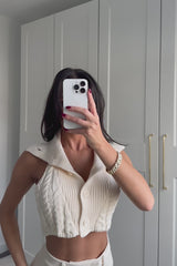 Ivory Collared Cable Knit Vest