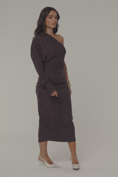 Chocolate Presence And Elegance Pinstripe Dress
