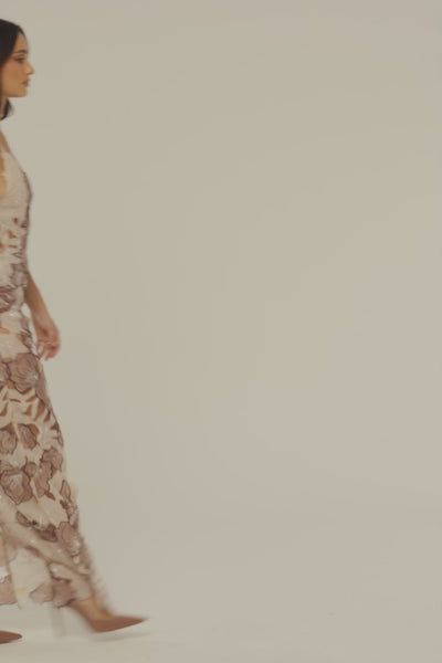 Beige Bare Glow Plunge Maxi Dress