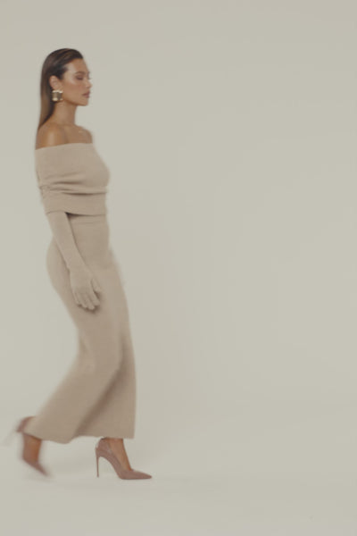 Heather Beige Raven Knit Skirt Set
