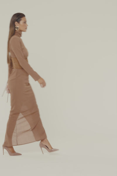 Pecan Hourglass Suede Maxi Dress