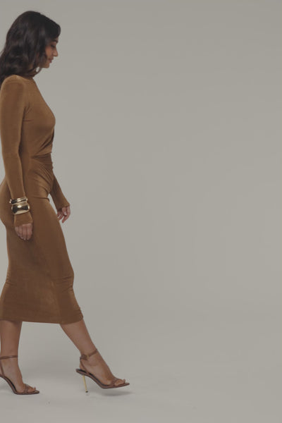 Tan Kara Mock Neck Dress