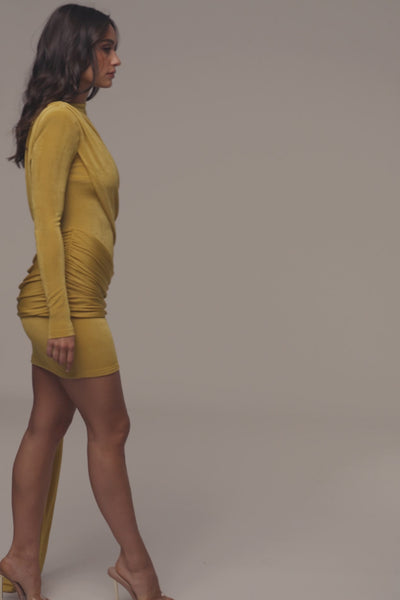 Yellow Moments Draped Mini Dress