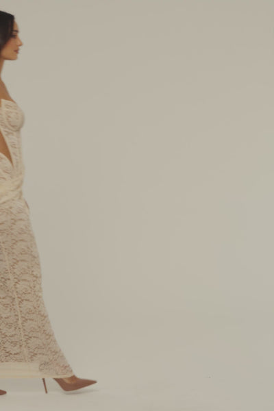 Cream Main Event Lace Corset Dress