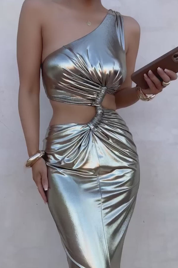 Gold Joce One Shoulder Maxi Dress