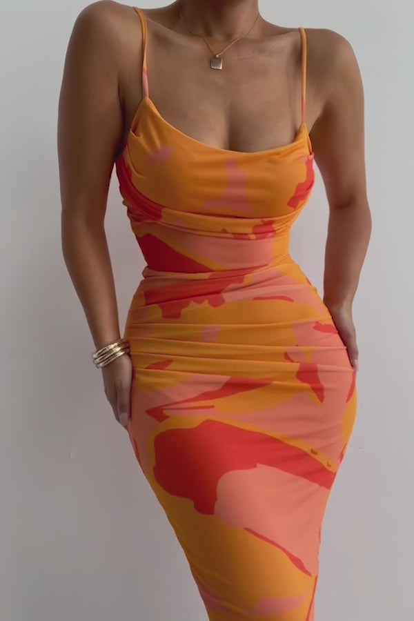 Orange Naylene Ruched Dress