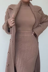Taupe On My Own Longline Knit Coat