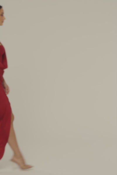 Red Draped Radiance Maxi Dress